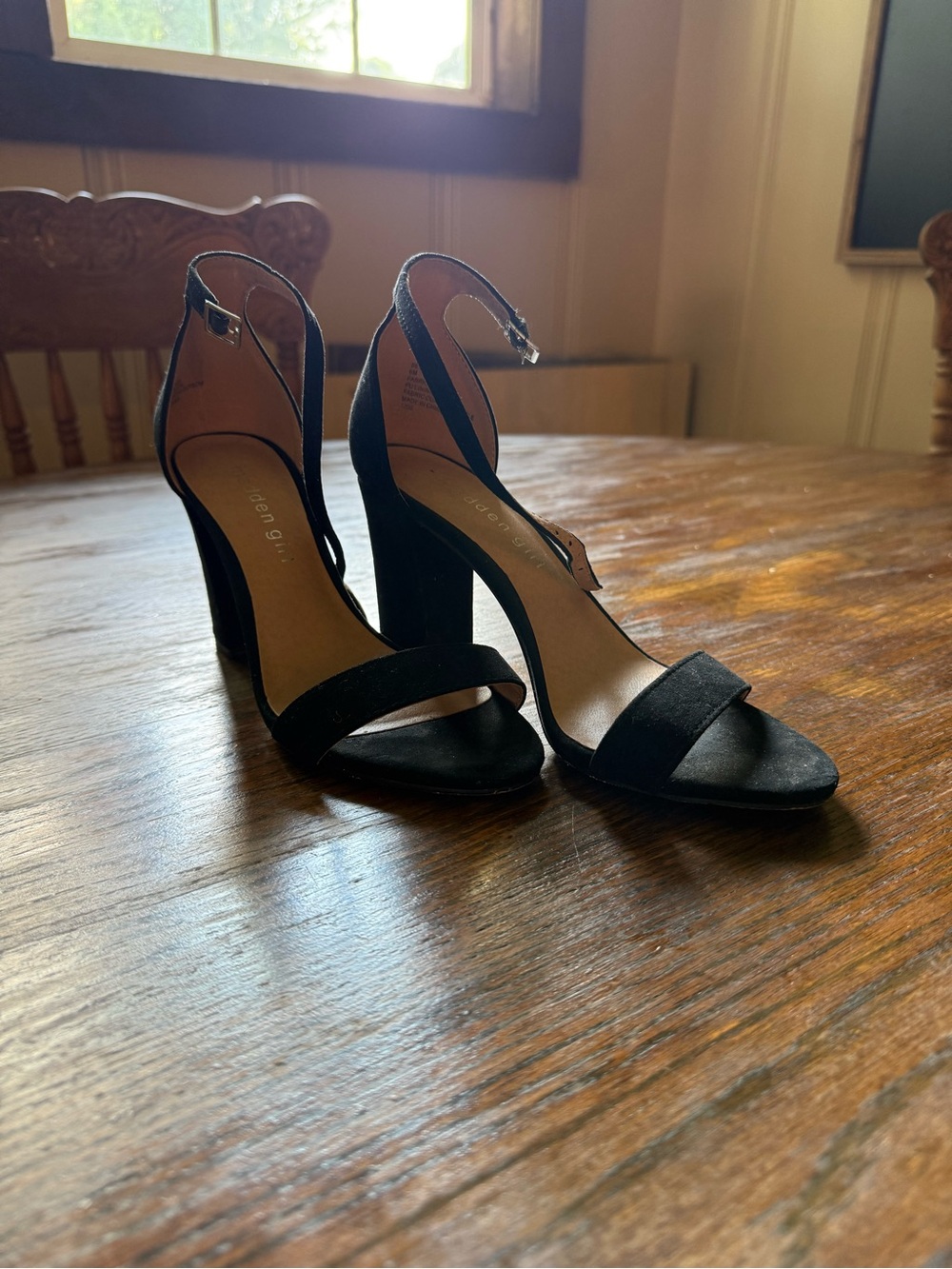Madden Girl Black Suede Ankle-Strap Block Heels